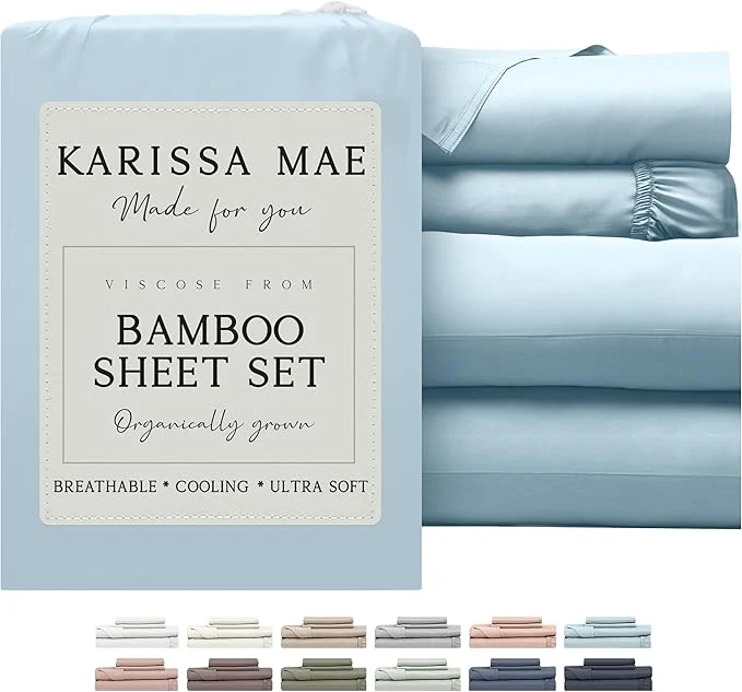 Stylish KARISSA MAE Cooling Bamboo Viscose King Size Sheet Set FSC 18 Deep Pocket Silky Soft amp Hypoallergenic with Organizer Band amp Elastic Corner Straps Coastal Blue Expertly Made
