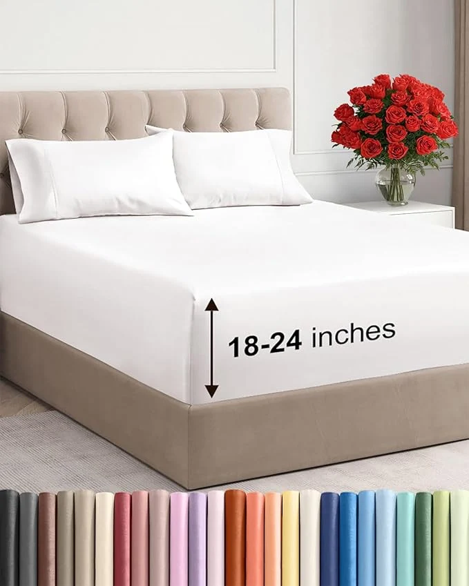 Elite Extra Deep Twin Sheet Set – 4 Piece Breathable and Cooling Sheets – Hotel Luxury Bedding for Women Men Kids amp Teens – Easy amp Secure Fit – Soft and Wrinkle – Extra Deep Pockets – Antique White Powerful