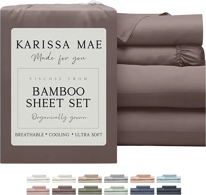 Elite KARISSA MAE Cooling Bamboo Viscose Split King Sheet Set FSC 18 Deep Pocket Silky Soft amp Hypoallergenic with Organizer Band amp Elastic Corner Straps Mocha Premium Material