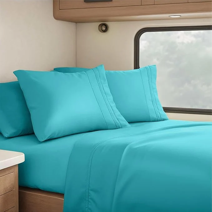 Secure Clara Clark RV Queen Sheets 6 Piece RV Sheets Set – Hotel Luxury Sheets for RV Bunks Super Soft Bedding Set Short Queen Teal Lightweight