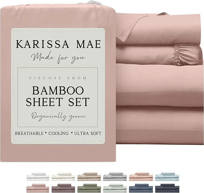 Casual KARISSA MAE Cooling Bamboo Viscose Split King Sheet Set FSC 18 Deep Pocket Silky Soft amp Hypoallergenic with Organizer Band amp Elastic Corner Straps Dusty Rose Easy-to-Use