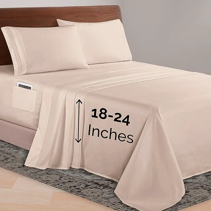 Selected Elegant Comfort Luxurious 1500 Premium Hotel Quality Microfiber 4-Piece Sheet Set 18-24 Inches Deep – Extra Deep Pocket Sheets – Ultra Soft 4PC Deep Pocket Sheets Twin Twin XL Cream Classic