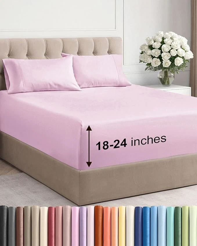 Relaxed Extra Deep Twin Sheet Set – 4 Piece Breathable and Cooling Sheets – Hotel Luxury Bedding for Women Men Kids amp Teens – Easy amp Secure Fit – Soft Wrinkle amp Comfy – Extra Deep Pockets – Light Pink Refined