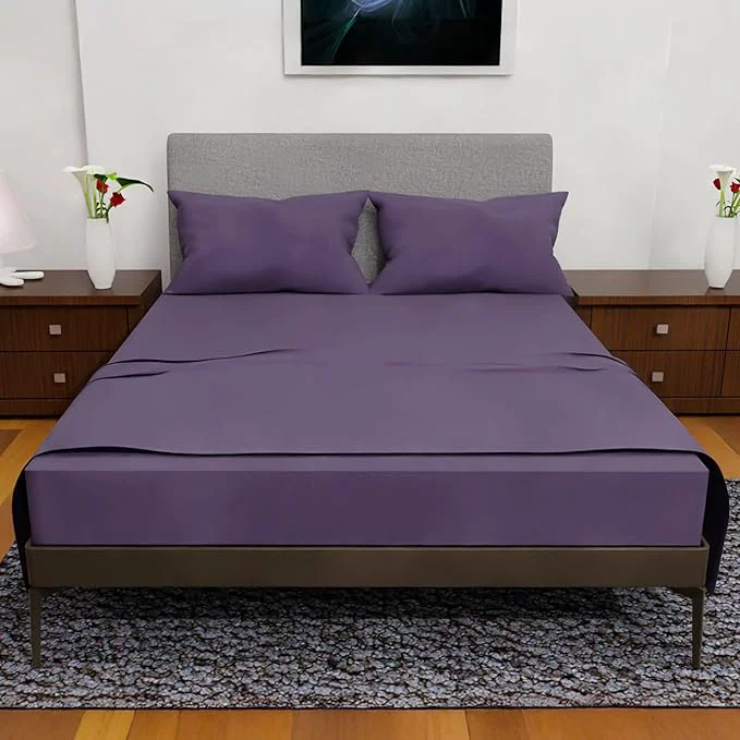 First-Class Queen Sheet Set – 4 Piece Bedding – Double Brushed Cooling Sheets Deep Pocket Plum Durable