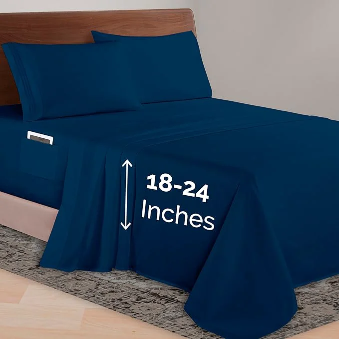 Innovative Elegant Comfort Luxurious 1500 Premium Hotel Quality Microfiber 4-Piece Sheet Set 18-24 Inches Deep – Extra Deep Pocket Sheets – Ultra Soft 4PC Deep Pocket Sheets King Navy Blue Fine