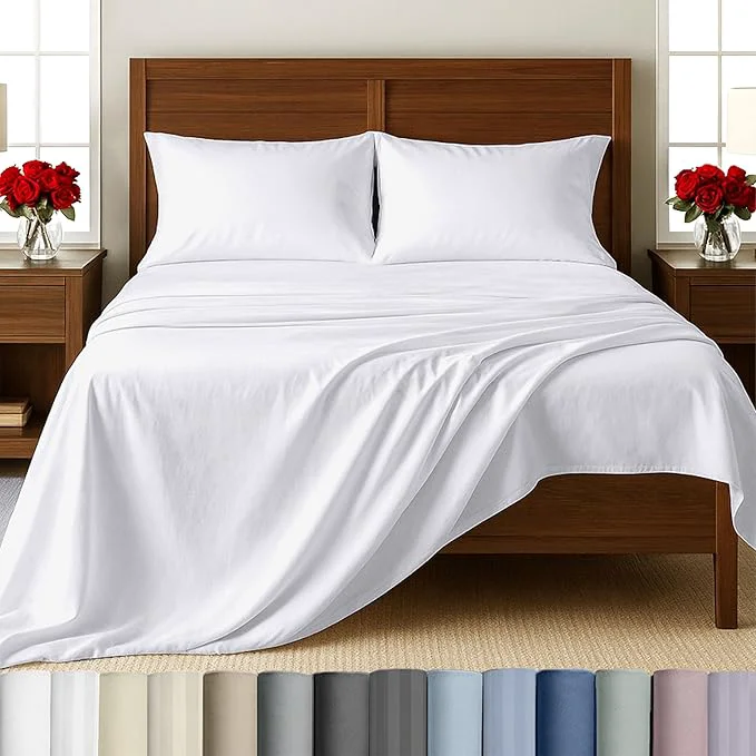 Superior California Design Den Twin XL Size Sheet Set – Cotton 500 Thread Count Sateen Deep Pocket Bed Sheets with Fitted Elastic Sheet Extra Soft Luxury – White Premium