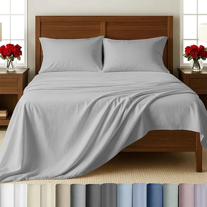 Elegant California Design Den Luxury Cotton Sateen Full Sheets Set – Light Grey Sheet Set 500 Thread Count Cotton Ultra Soft Bedding Deep Pocket Fits 16 Inch Mattresses Proven