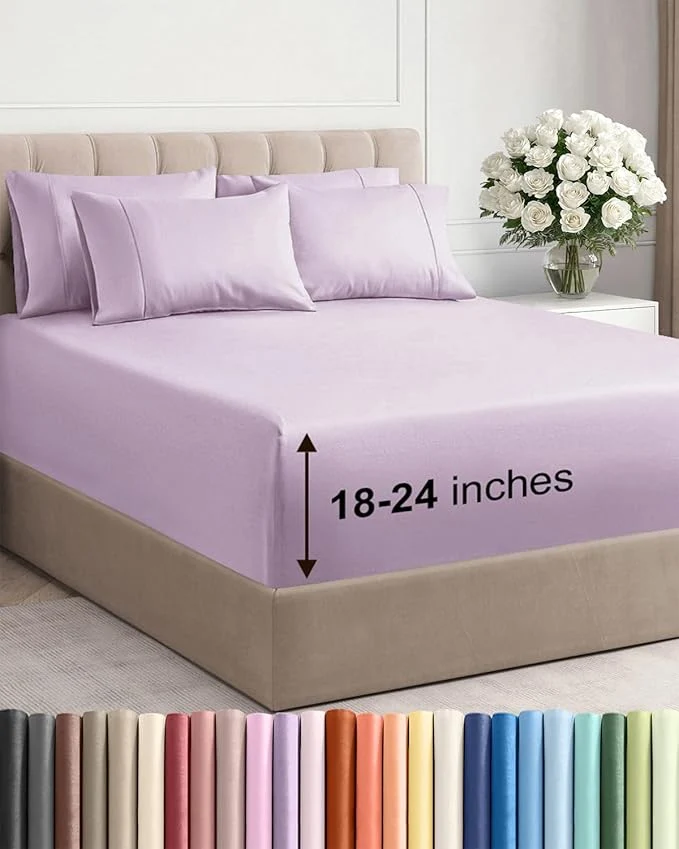 Certified Extra Deep Full Sheet Set – 6 Piece Breathable and Cooling Sheets – Hotel Luxury Bedding for Women Men Kids amp Teens – Easy amp Secure Fit – Soft and Wrinkle – Extra Deep Pockets – Light Lavender Healthy
