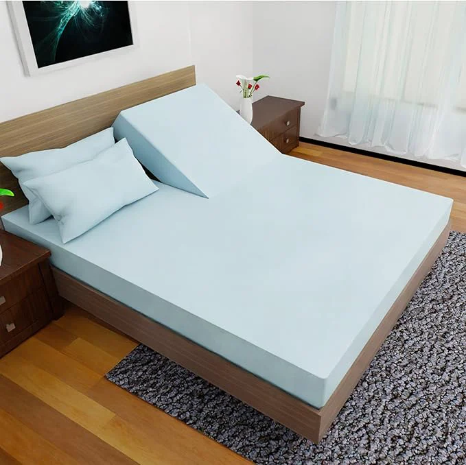 High-Performance Top Split King Sheets Sets for Adjustable Bed 4 Pcs Deep Pockets Double Brushed Microfiber Sheets 34 Inch Split Top Fitted Sheet 1 King Flat Sheet and 2 Pillowcases – Aqua Eco-Friendly