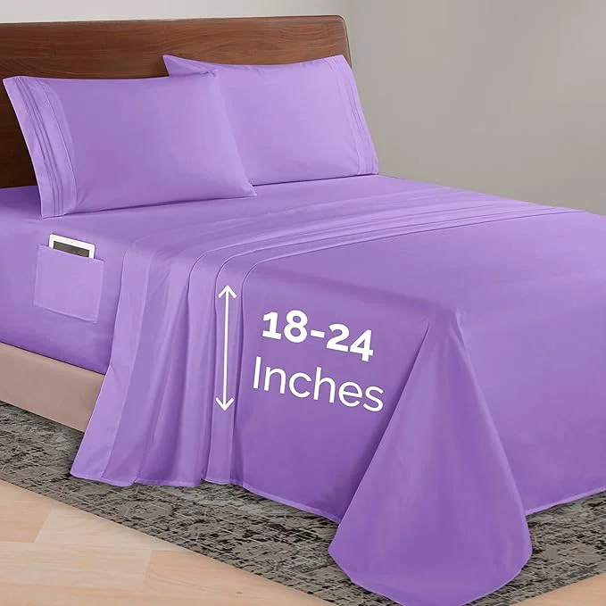 Functional Elegant Comfort Luxurious 1500 Premium Hotel Quality Microfiber 4-Piece Sheet Set 18-24 Inches Deep – Extra Deep Pocket Sheets – Ultra Soft 4PC Deep Pocket Sheets Full Lavender High-End