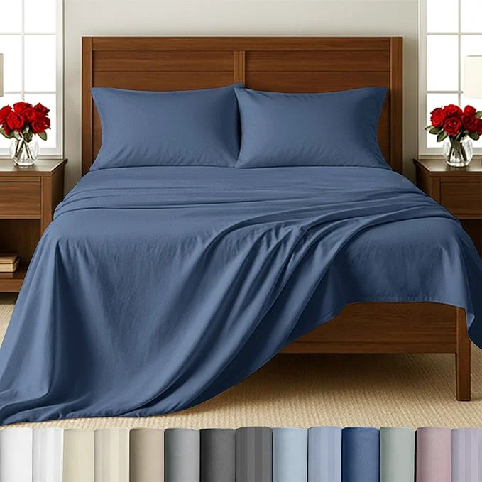 High-Grade California Design Den – Bedsheet King Size Set Soft Cotton Sheets Deep Pockets Set Snug Fit Elastic 500 Thread Count Sateen Sheet Sets for Bed Navy Blue World-Class