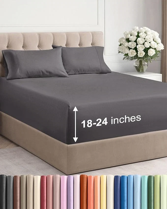 Crafted Extra Deep Twin XL Sheet Set – 4 Piece Breathable and Cooling Sheets – Hotel Luxury Bedding for Women Men Kids amp Teens – Easy amp Secure Fit – Soft Wrinkle and Comfy – Extra Deep Pockets – Grey Expertly Made