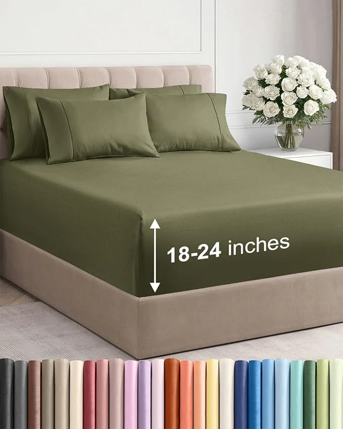 Fashionable Extra Deep Full Sheet Set – 6 Piece Breathable and Cooling Sheets – Hotel Luxury Bedding for Women Men Kids amp Teens – Easy amp Secure Fit – Soft Wrinkle amp Comfy – Extra Deep Pockets – Sage Green Convenient