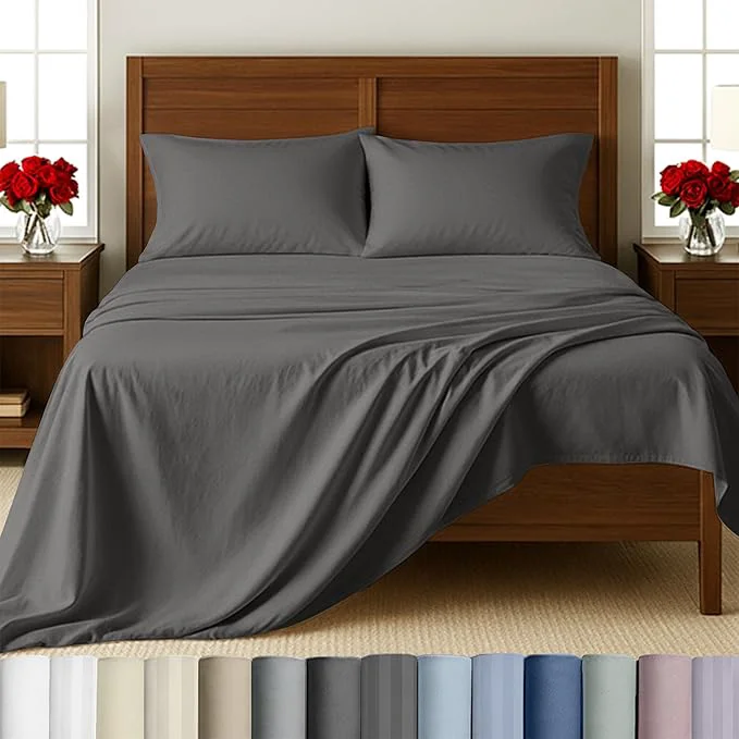 California Design Den – Twin Size Bed Sheets Set Soft Cotton Sheets Deep Pockets 500 Thread Count Sateen Bedsheet Set Twin Sheets Set Twin Bed Sheets Dark Grey Durable