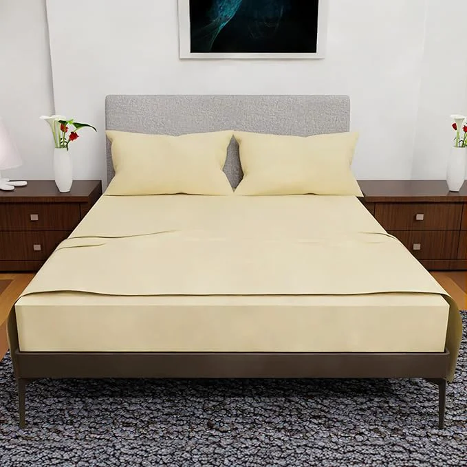 Safe Queen Sheet Set – 4 Piece Double Brushed Queen Size Deep Pocket Bedding – Tan Cooling Sheets Flexible