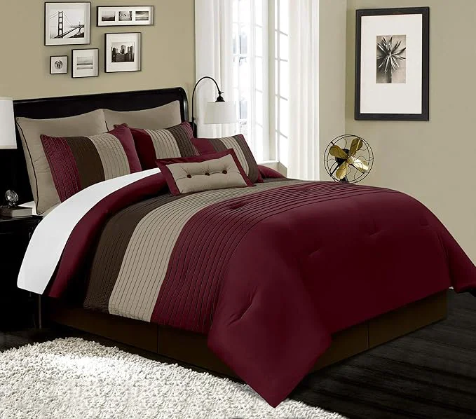 Powerful Chezmoi Collection Loft 8-Piece Luxury Striped Comforter Set Queen Burgundy Coffee Brown Sophisticated