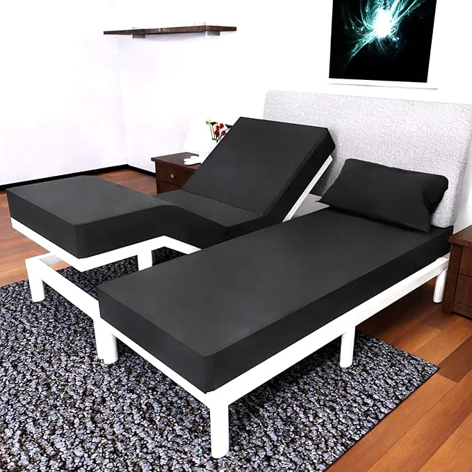 Sophisticated Split Queen Sheets – 5 Pcs Set of Sheets for Adjustable Bed – Soft Wrinkle-Resistant Black