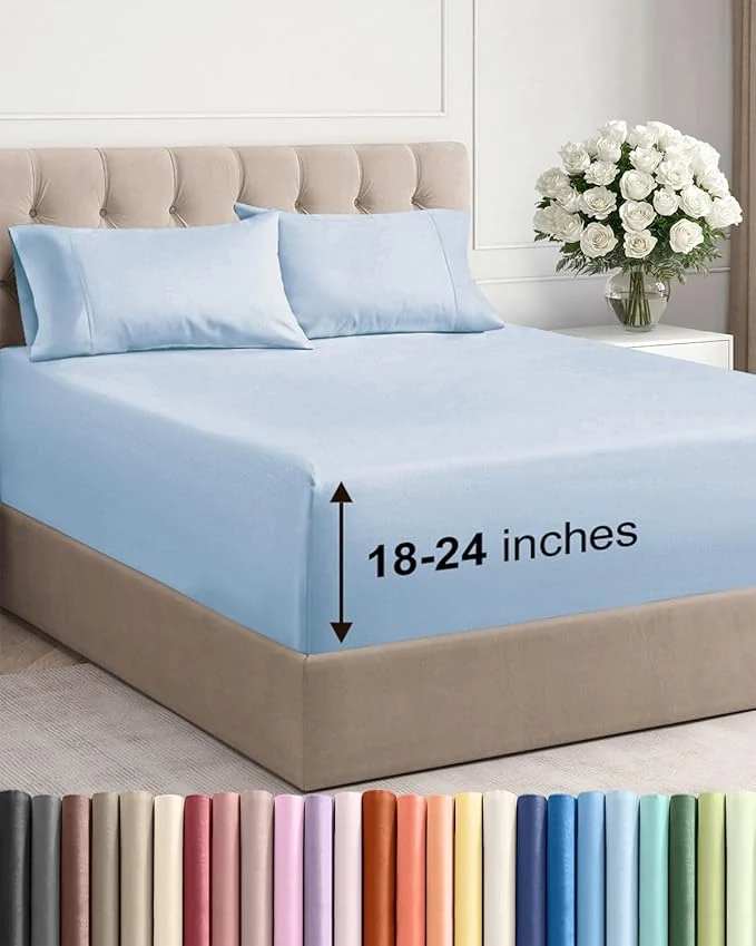 Healthy Extra Deep Twin Sheet Set – 4 Piece Breathable and Cooling Sheets – Hotel Luxury Bedding for Women Men Kids amp Teens – Easy amp Secure Fit – Soft Wrinkle and Comfy – Extra Deep Pockets – Sky Blue Practical