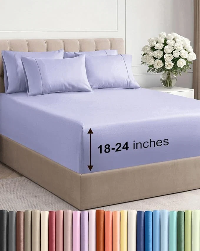 Elegant Extra Deep Full Sheet Set – 6 Piece Breathable and Cooling Sheets – Hotel Luxury Bedding for Women Men Kids amp Teens – Easy amp Secure Fit – Soft Wrinkle and Comfy – Extra Deep Pockets – Lavender Healthy
