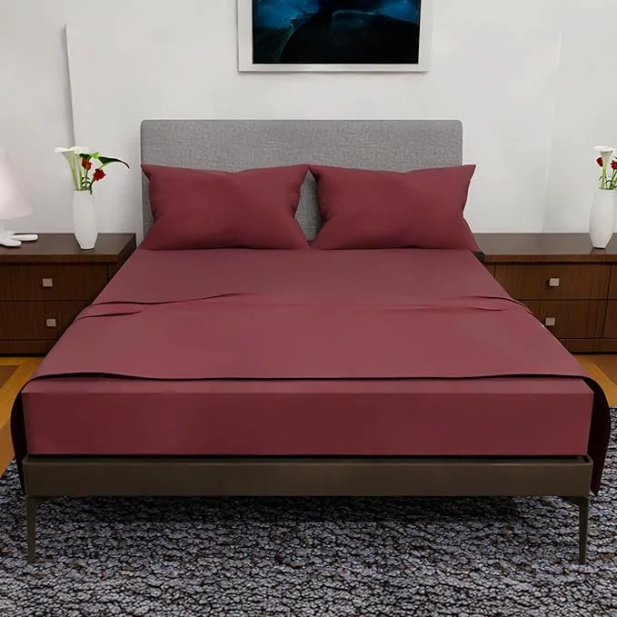 Reliable Royal Bliss Double Brushed Queen Sheet Set – 4 Piece Bedding Deep Pocket Burgundy Premium Material