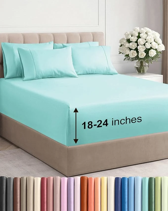 Artisan Extra Deep King Sheet Set – 6 Piece Breathable and Cooling Sheets – Hotel Luxury Bedding for Women Men Kids amp Teens – Easy amp Secure Fit – Soft Wrinkle and Comfy – Extra Deep Pockets – Spa Blue Premium Material