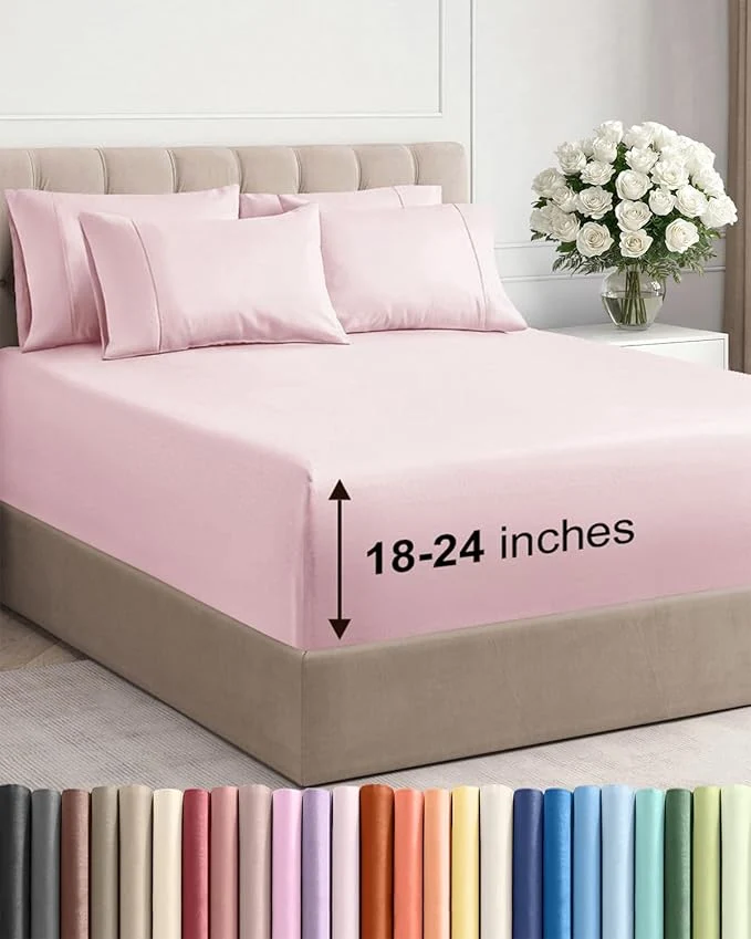 Fine Crafted Extra Deep Cal King Sheet Set – 6 Piece Breathable and Cooling Sheets – Hotel Luxury Bedding for Women Men Kids amp Teens – Easy Secure Fit – Soft amp Wrinkle – Extra Deep Pockets – Lavender Pink Consistent