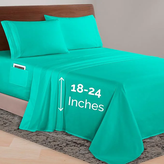Refined Elegant Comfort Luxurious 1500 Premium Hotel Quality Microfiber 4-Piece Sheet Set 18-24 Inches Deep – Extra Deep Pocket Sheets – Ultra Soft 4PC Deep Pocket Sheets Twin Twin XL Paradise Teal Smart