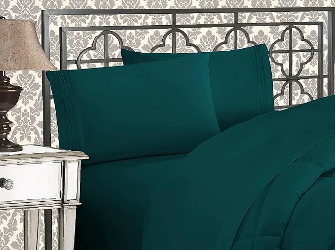Casual Elegant Comfort Luxurious 1500 Premium Hotel Quality Microfiber Three Line Embroidered Softest 4-Piece Bed Sheet Set Wrinkle and Fade Resistant California King Marine Teal Powerful