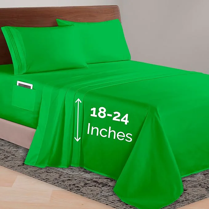 High-Quality Elegant Comfort Luxurious 1500 Premium Hotel Quality Microfiber 4-Piece Sheet Set 18-24 Inches Deep – Extra Deep Pocket Sheets – Ultra Soft 4PC Deep Pocket Sheets Twin Twin XL Emerald Green Crafted