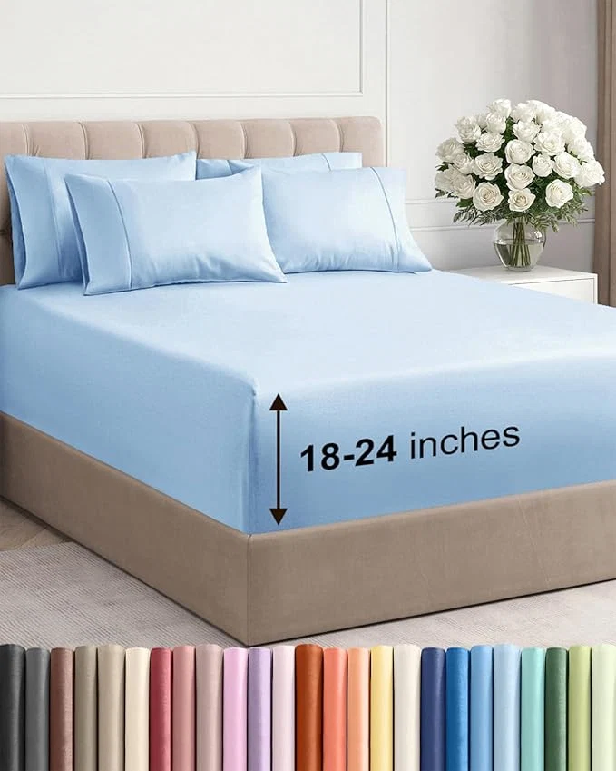 Dependable Extra Deep Queen Sheet Set – 6 Piece Breathable and Cooling Sheets – Hotel Luxury Bedding for Women Men Kids amp Teens – Easy Secure Fit – Soft Wrinkle amp Comfy – Extra Deep Pockets – Light Blue