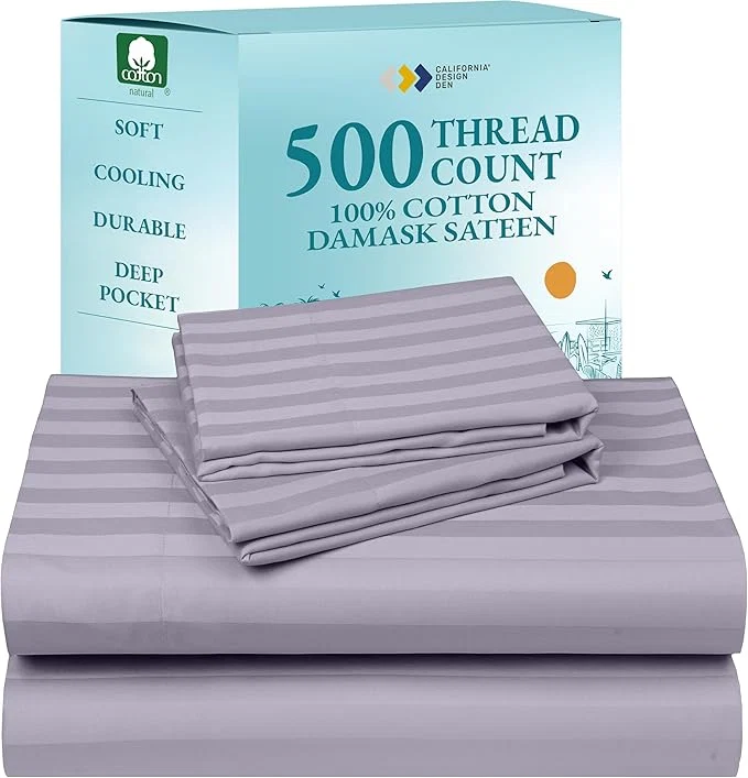 Responsible California Design Den – King Sheet Sets Deep Pocket Soft Cotton Sheets Deep Pockets Snug Fit Elastic 500 Thread Count Sateen Damask Stripe Bed Sheets Stripe – Lavender Relaxed