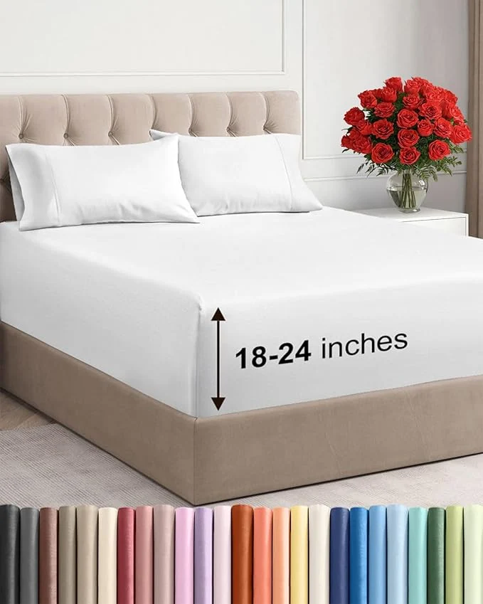 Effective Extra Deep Twin XL Sheet Set – 4 Piece Breathable and Cooling Sheets – Hotel Luxury Bedding for Women Men Kids amp Teens – Easy amp Secure Fit – Soft Wrinkle and Comfy – Extra Deep Pockets – White Lightweight