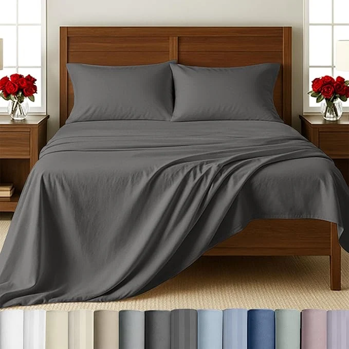 Efficient California Design Den Cotton King Sheets Set – 500 Thread Count Bed Sheet Set Luxury Finish Sateen Weave Soft Bedding for Premium Comfort Deep Pocket Fits Mattresses Upto 16 quot – Dark Grey Superior