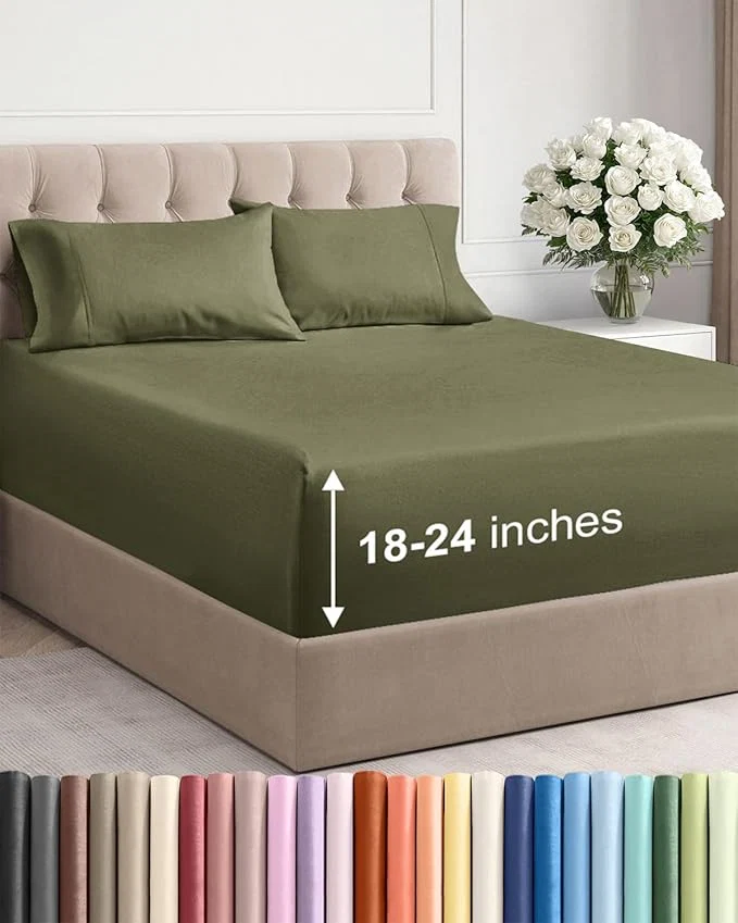 Outstanding Extra Deep Twin Sheet Set – 4 Piece Breathable and Cooling Sheets – Hotel Luxury Bedding for Women Men Kids amp Teens – Easy amp Secure Fit – Soft Wrinkle amp Comfy – Extra Deep Pockets – Sage Green Premium Material