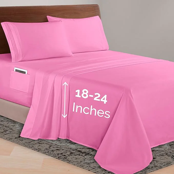 Elegant Comfort Luxurious 1500 Premium Hotel Quality Microfiber 4-Piece Sheet Set 18-24 Inches Deep – Extra Deep Pocket Sheets – Ultra Soft 4PC Deep Pocket Sheets Twin Twin XL Light Pink Top-Quality