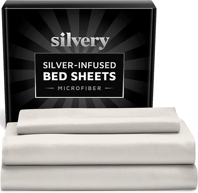 Selected Silvery Silver Infused Bed Sheets Set – Ultra-Soft Temperature-Regulating Fabric with Self-Cleaning Technology™ That Stays Fresh 3X Longer for Hygienic Sleep