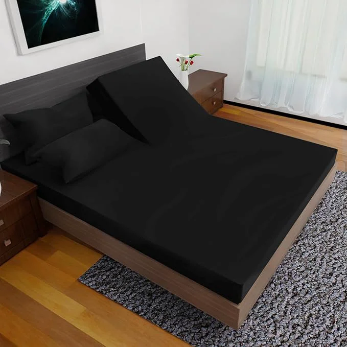 Powerful Top Split Flex Head King Size Sheet Set – Egyptian Quality Ultra-Soft Bed Sheets Double Brushed Deep Pockets- Easy Fit – 4 Piece Set- Fade Resistant Black