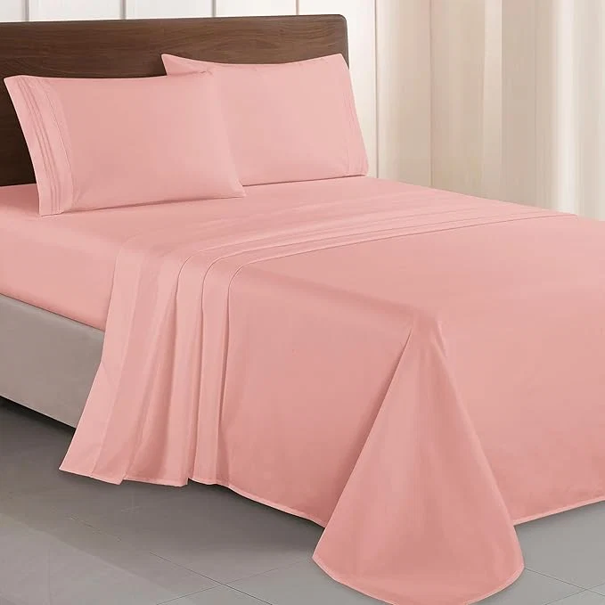 High-Grade Elegant Comfort Luxurious 1500 Premium Hotel Quality Microfiber Three Line Embroidered Softest 4-Piece Bed Sheet Set Wrinkle and Fade Resistant Twin Twin XL Dusty Rose Selected