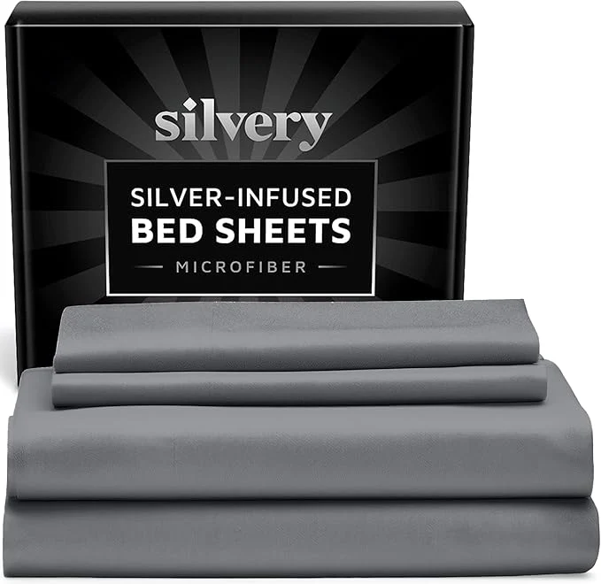 Professional Silvery Silver Infused Bed Sheets Set – Ultra-Soft Temperature-Regulating Fabric with Self-Cleaning Technology™ That Stays Fresh 3X Longer for Hygienic Sleep Artisan