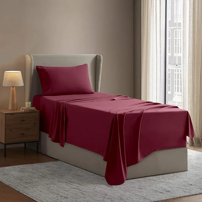 Trendy Nestl Twin XL Sheet Set – College Dorm Size – Luxury 1800 Ultra-Soft Microfiber Twin Extra Long Bed Sheets – Deep Pockets – Easy Fit – Extra Soft – 3 Piece Set Twin XL Burgundy Red Responsible