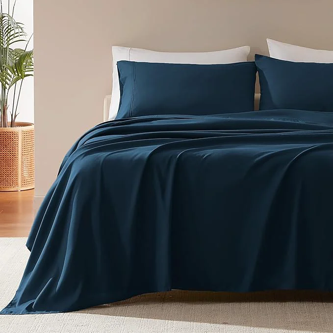 Innovative SLEEP ZONE Nanotex Super Soft Cooling Twin Bed Sheets Set for Kids 3 Piece – Easy Care Fitted Flat Sheet amp Pillowcase Sets – Wrinkle Fade Resistant Deep Pocket 16 quot Navy Blue Twin Trusted