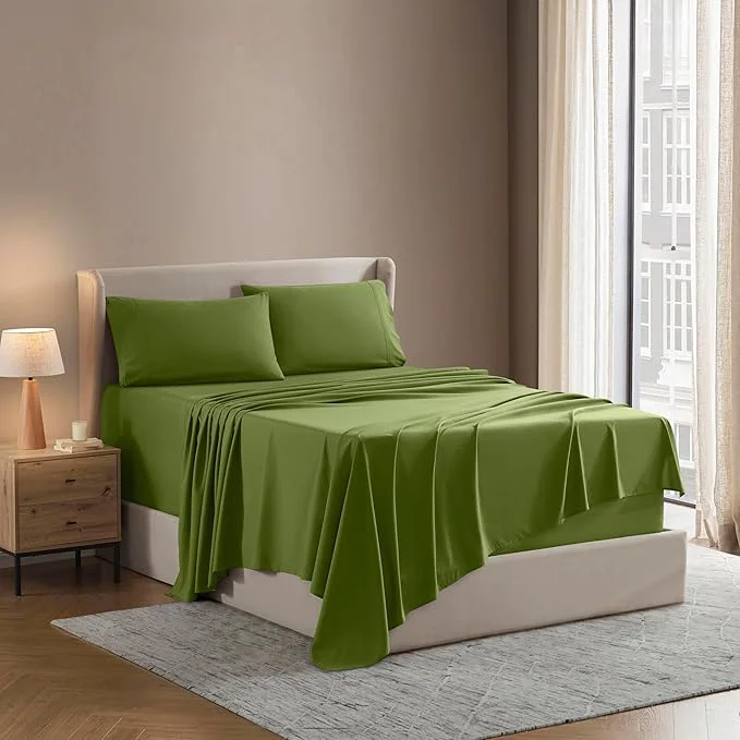 Selected Nestl California King Sheet Set – 1800 Ultra-Soft Microfiber Cal King Bed Sheets – Double Brushed – Deep Pockets – Easy Fit – 4 Piece Set – Bed Sheets California King Calla Green Sophisticated