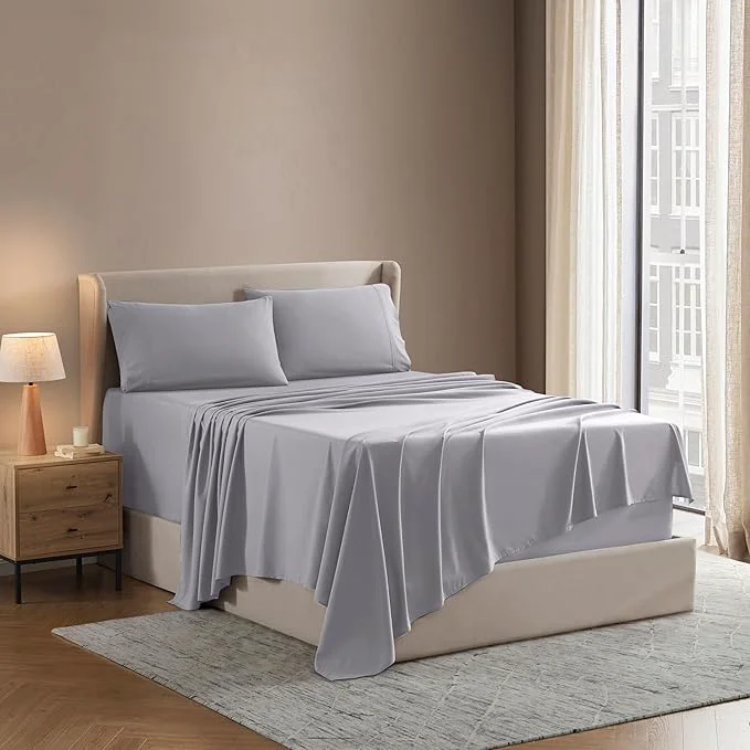 Luxury Nestl Split King Sheet Set – 1800 Ultra-Soft Microfiber Bed Sheets – Double Brushed – Deep Pockets – Easy Fit – 5 Piece Set – Bed Sheets amp Pillowcases Split King Size Light Grey Recyclable