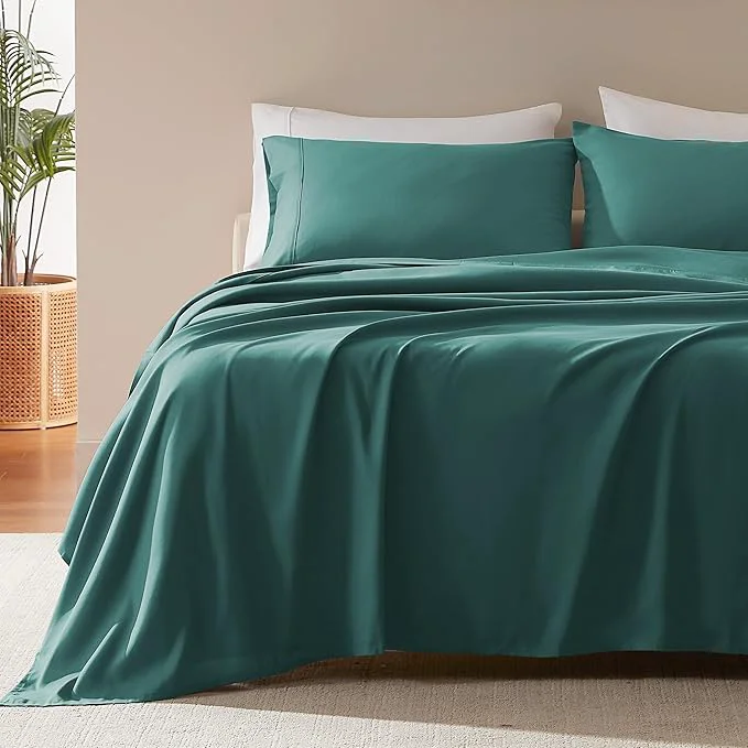 Unique SLEEP ZONE Nanotex Super Soft Cooling Full Size Bed Sheets Set 4 Piece – Easy Care Fitted Flat Sheet amp Pillowcase Sets – Wrinkle Fade Resistant Deep Pocket 16 quot Teal Full Verified