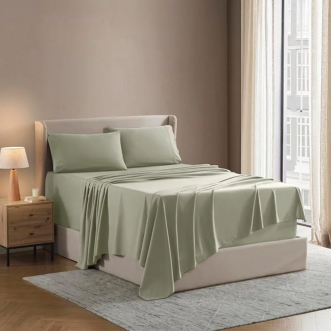 Casual Nestl Queen Sheet Set – Luxury 1800 Ultra-Soft Microfiber Bed Sheets – Double Brushed – Deep Pockets – Easy Fit – 4 Piece Set – Bedding Sheets amp Pillowcases Queen Light Green Detailed