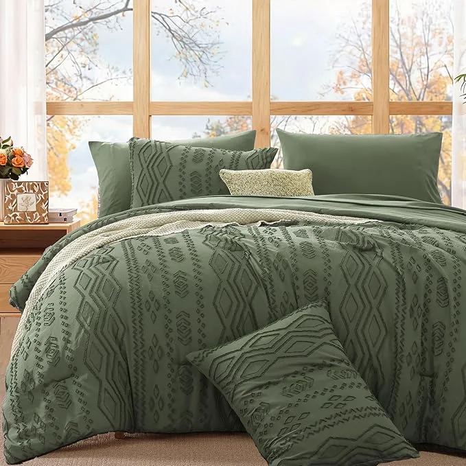 Minimalist WRENSONGE Full Size Comforter Set with Sheets – 7 PiecesOlive Green Tufted Bed in a Bag Full Shabby Chic Bedding Sets with 1 Comforter 2 Sheets 2 Pillowcases amp 2 Shams Elegant