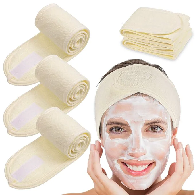 Smart Whaline Spa Facial Headband 4 Packs Head Wrap Terry Cloth Headband Adjustable Secure