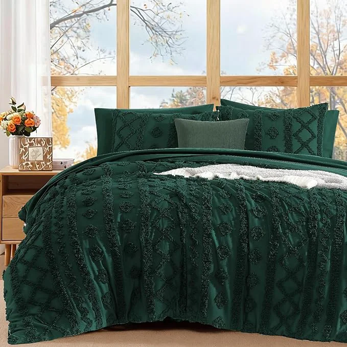 Proven WRENSONGE Full Size Comforter Set with Sheets – 7 Pieces Emerald Green Tufted Bed in a Bag Full Shabby Chic Bedding Sets with 1 Comforter 2 Sheets 2 Pillowcases amp 2 Shams Healthy