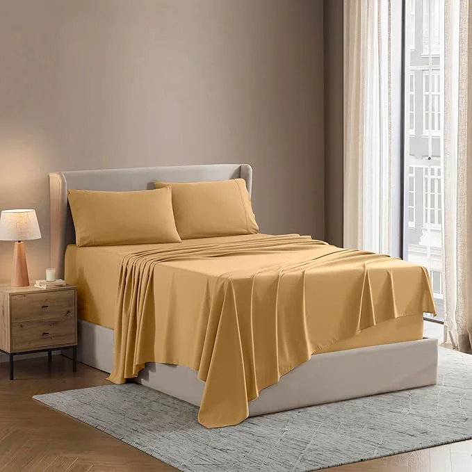 Environmentally Friendly Nestl King Sheet Set – Luxury 1800 Ultra-Soft Microfiber King Bed Sheets – Double Brushed – Deep Pockets – Easy Fit – 4 Piece Set – Bedding Sheets amp Pillowcases King Camel Gold Functional