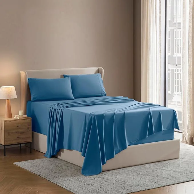Modern Nestl Queen Sheet Set – Luxury 1800 Ultra-Soft Microfiber Bed Sheets – Double Brushed – Deep Pockets – Easy Fit – 4 Piece Set – Bedding Sheets amp Pillowcases Queen Blue Heaven Premium Material